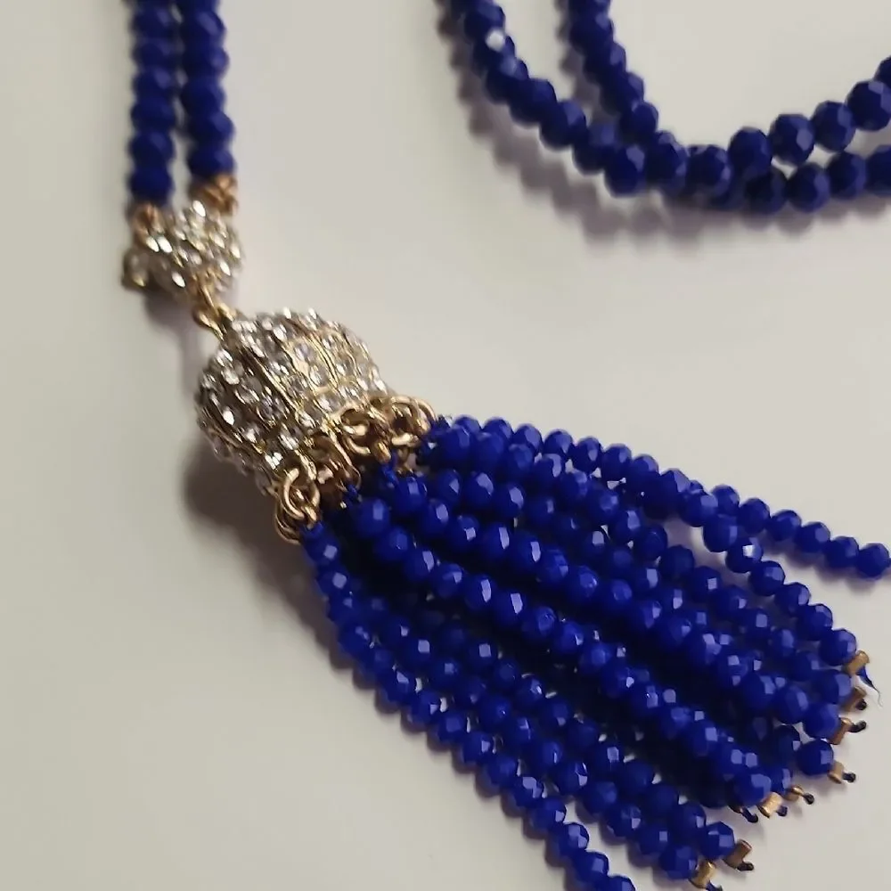 Amrita Singh Blue Shirin Beaded Tassel Boho Pendant Necklace - Picture 3 of 4